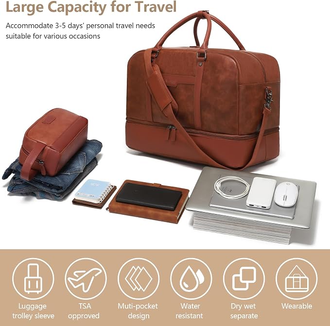 Wogarl Weekender Bag for Women Men Large Overnight Bag Travel Duffel Bag with Shoe Compartment Toiletry Satchel Bag Carry On Bag Fit 21" Laptop - Image 3