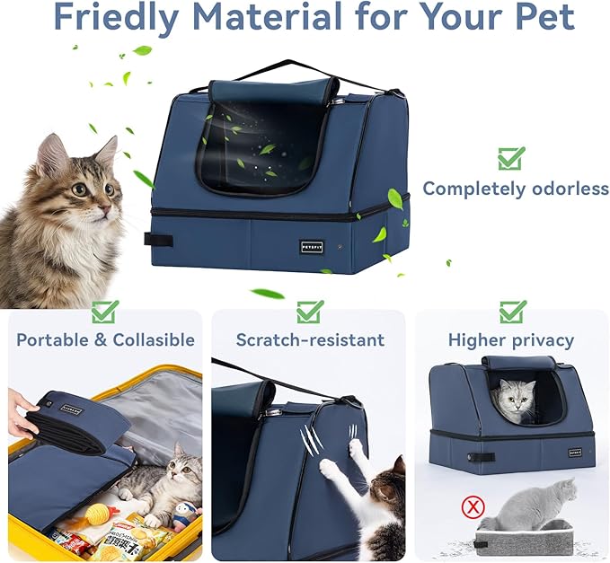 PETSFIT Portable Travel Cat Litter Box with Lid – Collapsible, Leak-Proof & Washable 2-Layer Lining, Sturdy Support Frame, for Hotel/Car/Camping, Cat Travel Essentials for Kitty/Medium Cats Light Blue - Image 5