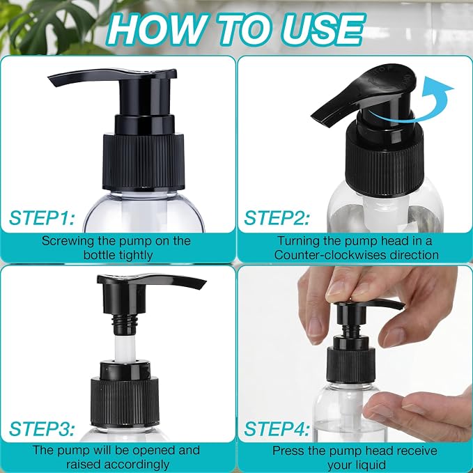 Nuenen 48 Pcs Refillable Empty Lotion Bottles 4oz/120ml Plastic Pump Bottles Conditioner Shampoo Dispenser Leak Proof Pump Container for Body Wash, Creams, Liquid Soap (Black) - Image 4