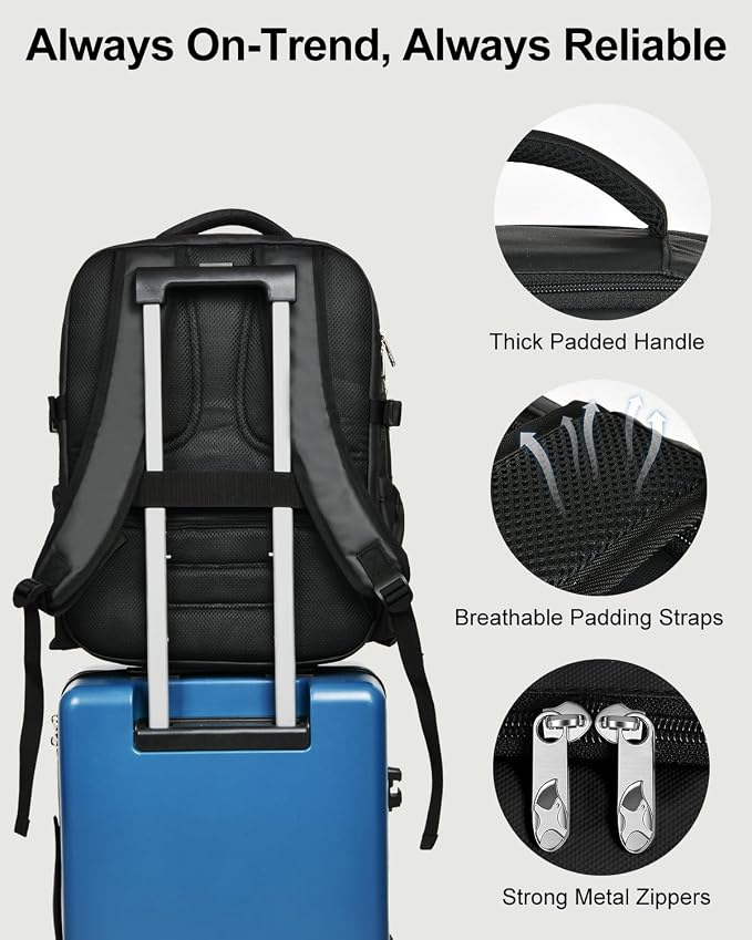 Travel Backpack for Women & Men, Carry On Personal Item Bag Flight Approved, Large Waterproof Laptop Backpack for Travel, Overnight, College & Commuting Black - Image 8