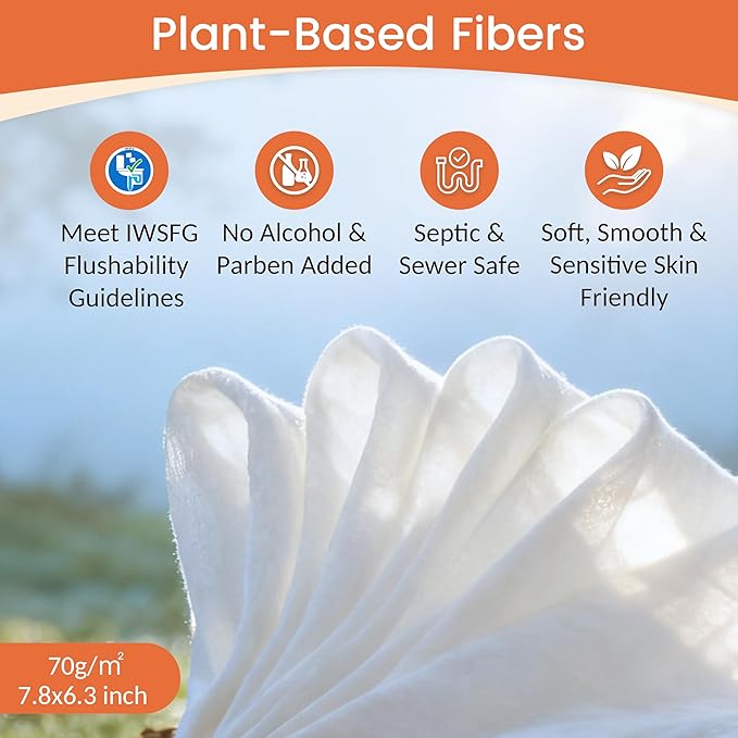 WONDERFUL Flushable Butt Wipes, Lemon Citrus 100% Plant-Based Wet Wipes for Adults & Kids; Sewer, Septic Safe; Gentle for Sensitive Skin, Wipes Flushable Pack for Bathroom & Travel, 1-Pack (60 Wipes)