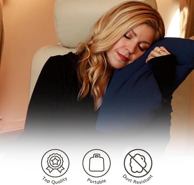 Happyluxe Travel Pillow for Long Flights - Soft, Small, Alternative to Down and Memory Foam. 17 x 13in - Made in the USA, Navy Blue Airplane Pillow for Adults Sleeping, Camping or Nap - Image 7