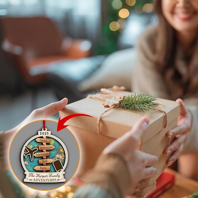 Custom Travel Adventure Ornament, Personalized Travel Adventures Ornament 2025, 2-Layered World Traveler Ornaments, Traveling Destination Christmas Ornaments, Family Travel Gift