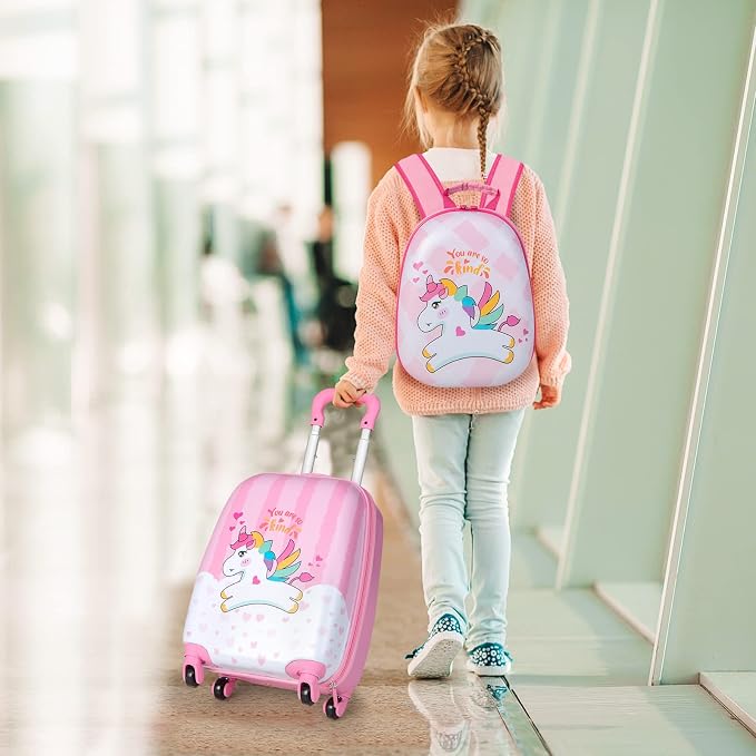 HONEY JOY Kids Luggage, 12" Toddler Backpack & 16" Travel Suitcase with Wheels, Lightweight Toddler Girls Suitcase, Durable ABS Hardshell, 2Pcs Carry On Luggage Set for Boys Girls(White Horse) - Image 9