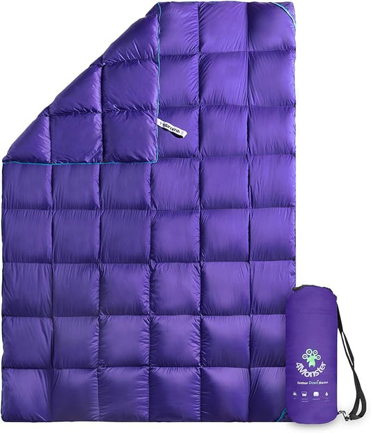 4Monster Down Camping Blanket, 650 Fill Power Ultralight Packable Puffy Blanket, Warm, Waterproof & Windproof Outdoor Quilt for Backpacking, Travel, Stadium, Beach by 4Monster