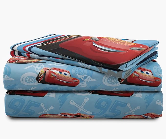 Jay Franco Kids Sheet Set with Fitted, Flat Sheets & Pillow Cover - Ultra-Soft Bedding with Pillowcase for Room Decor, Blue - Cars, 3 Piece Twin - Image 5