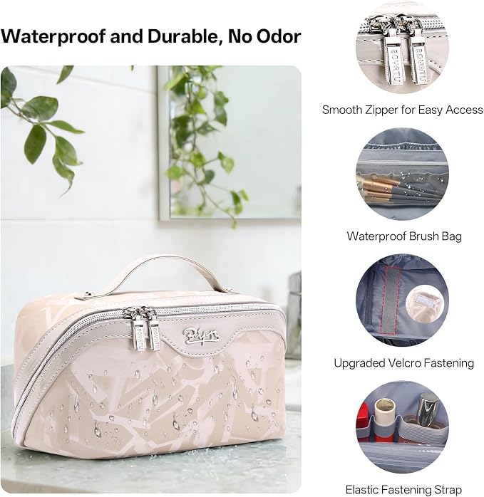 BOYATU Travel Makeup Bag for Women: Y2K Aesthetic Personalized Glossy 3 Pcs Set Cosmetic Organizer Bag - Trendy Statement Toiletry Pouch for Forward Women - Stand Out at Festivals & Trips(D-5-Apricot) - Image 2
