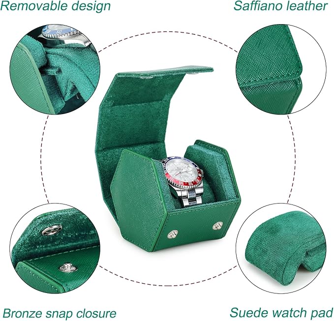 Hiram Handmade Leather Saffiano Leather Watch Roll Travel Case, Leather 1-Watches Roll Case for Treasured Watches and Bracelets(GREEN) - Image 5