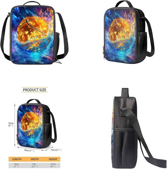 Galaxy Basketball Backpack for Boys Kids Backpack with Lunch Box Water Bottle Carrier with Strap and Pencil Case 4PCS Set Bookbag with Front Pocket for School Teens Sturdy School Bag for Girls - Image 4