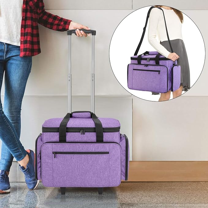LUXJA Sewing Machine Case with Detachable Dolly, Purple | Rolling Tote with Removable Bottom Pad for Most Standard Sewing Machines, Patented Design - Image 6