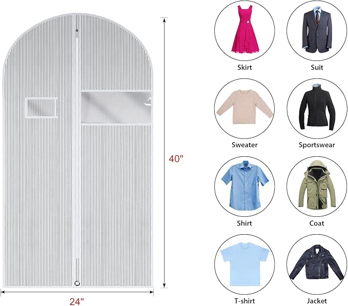 Univivi Suit Bags for Closet Storage and Travel, 40 Inch, 10 Pack, White | Non-woven fabric, Breathable Suit Cover, Dustproof Hanging Storage Bag, Clear Window and ID Card Holder for Closet Storage - Image 2