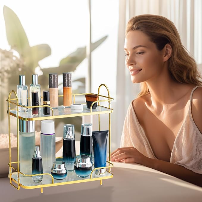 2 Tier Corner Bathroom Counter Organizer, Cosmetic Skincare Organizer, Bathroom Countertop Perfume Tray Vanity Organizer, Kitchen Spice Corner Storage Shelf | Cosmetic Skincare Organizer - Image 7