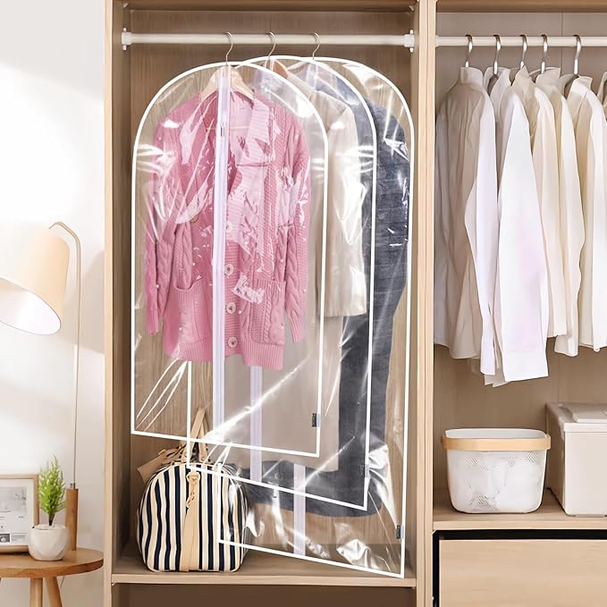BALEINE 60'' Clear Garment Bags, 6 Packs PEVA Dress Bag for Closet Clothes Dresses Suit Coats Storage (Clear, 6PK) - Image 5