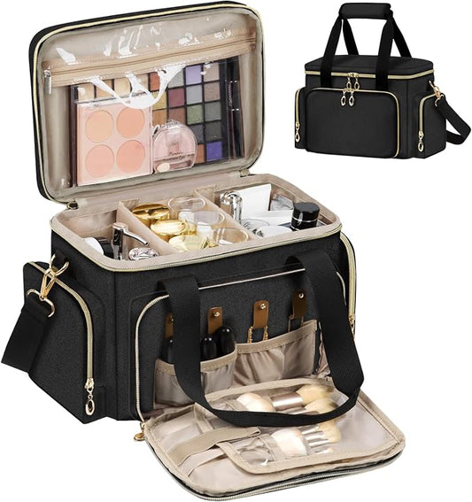 GDNasist Large Makeup Bag, Portable Travel Makeup Bag Organizer for Women Girls with Removable Shoulder Strap & Detachable Dividers, Cosmetic Travel Bag, Toiletry Bag for Makeup by GDNasist