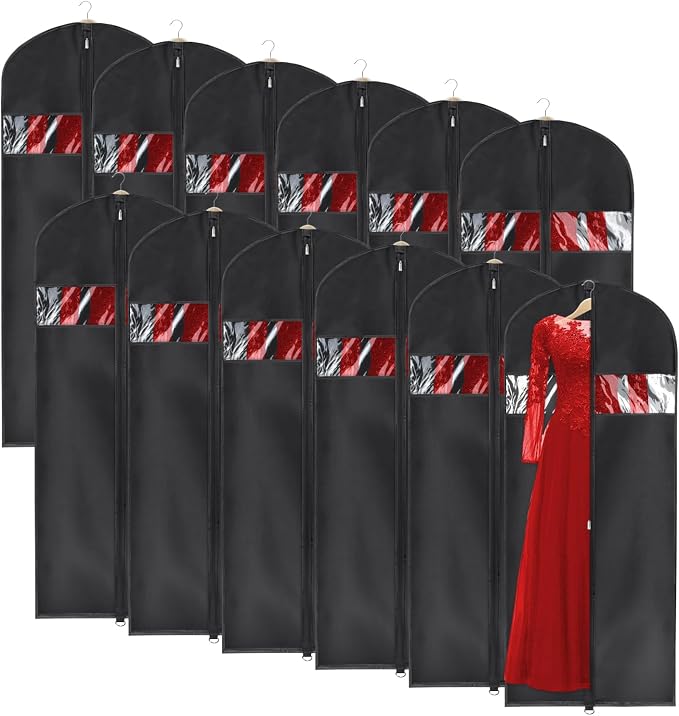 Univivi Garment Bags Clothes Covers for Storage, 60 Inch Dress Garment Bags Hanging Clothes Bags with Zipper, Gown Garment Bag for Long Dresses, Set of 12 by Univivi