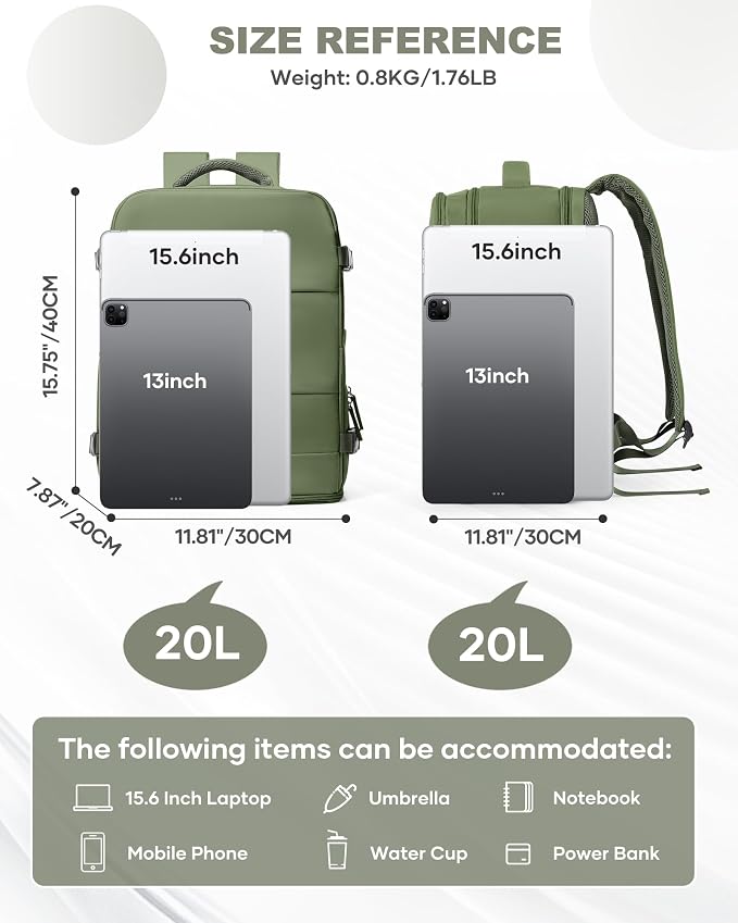 coowoz Travel Backpack Carry On for Women Man Gym Backpack with Laptop Compartment Mochila de Viaje Teacher Personal Item Backpacks Rucksack Airplane Accessories Must Haves,Gray Green Small - Image 2