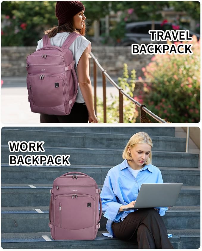 ECOHUB Travel Backpack for Women, 18x14x8 Frontier Airlines Personal Item Bag with Clear Toiletry Bag, Laptop Carry on Backpack with USB Port, Airline Approved Under Seat 14 Pockets 30L, Pink - Image 9