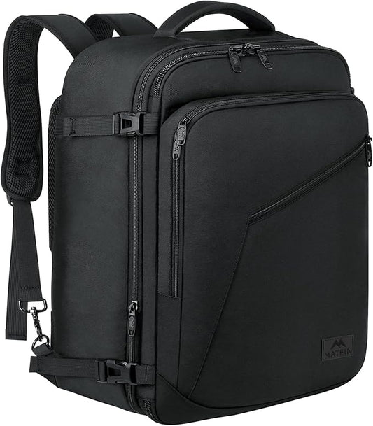 MATEIN 45L Travel Backpack, Expandable Large Carryon Backpack for Men Women | Airline Aprroved, Fits Overhead Bin, Lightweight Weekender Backpack, Water Resistant, Anti Theft, Gifts for Traveler, Black by MATEIN