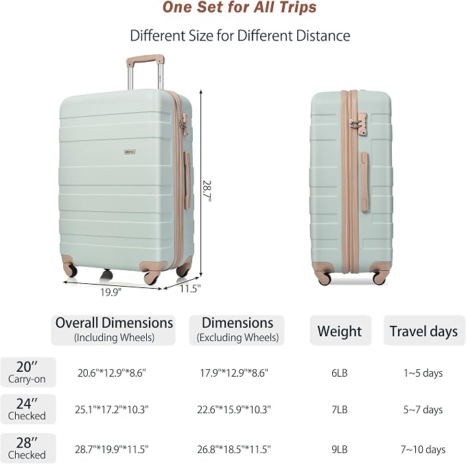 24 Inch Checked Suitcase with TSA Lock Travel Duffel Bag Wet-Dry Toiletry Bag, Green - Image 6