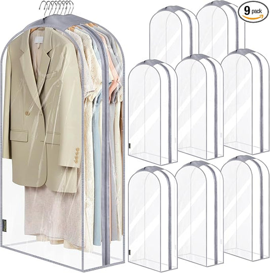 BALEINE 40'' Clear Garment Bags, 10.5'' Wide PEVA Suit Bag for Closet Clothes Dresses Suit Coats Storage (Clear, 9PK) by BALEINE