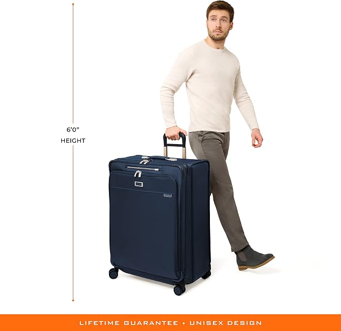 Briggs & Riley 31" Extra Large Expandable Spinner - Checked Luggage for Travel, Suitcases with Wheels, Softside Rolling Bag for Men & Women, Self-Repairing Zipper - Baseline Collection, Navy - Image 18