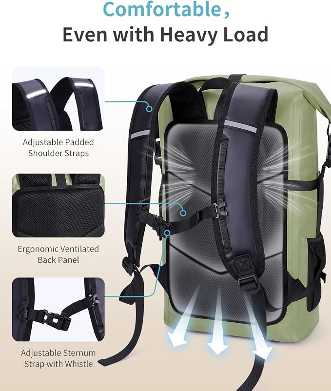 ECOHUB Waterproof Backpack for Women Men, 30L Roll-Top Closure Heavy Duty Dry Bag for Travel with IPX8 Waterproof Phone Case - Image 2
