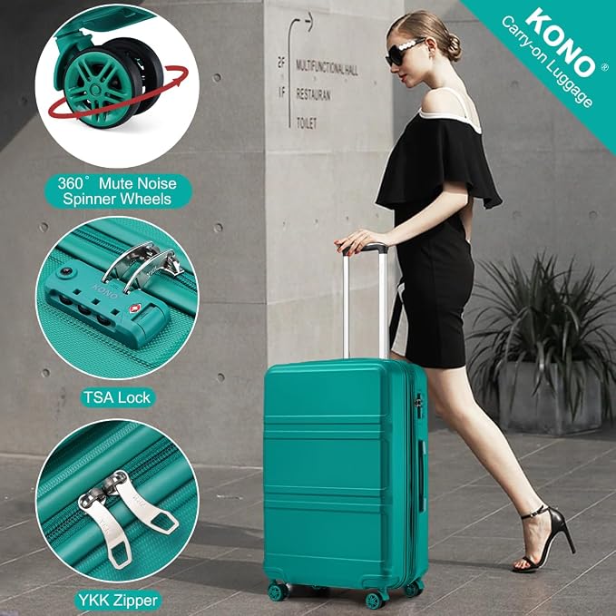 Kono 24 Inch Luggage Suitcase with Spinner Wheels TSA Lock | Lightweight PC+ABS Hardside Medium Checked Luggage Durable Rolling Suitcase Turquoise - Image 5