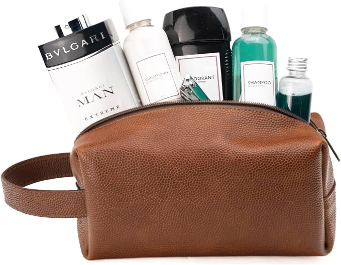 Leather Toiletry Bag for Men – Water Resistant Travel Dopp Kit - Premium Full Grain Leather Cosmetic Case- Perfect Gifts for Him - Mens Toiletry Bag (Honey) - Image 5