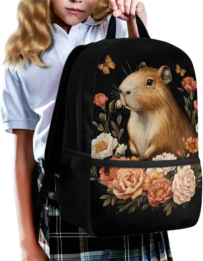 Capybara Flowers 3 Pieces Kids Backpack Set Children Bookbag with Lunch Bag and Pencil Case School Bags for Elementary Middle High School Student - Image 6