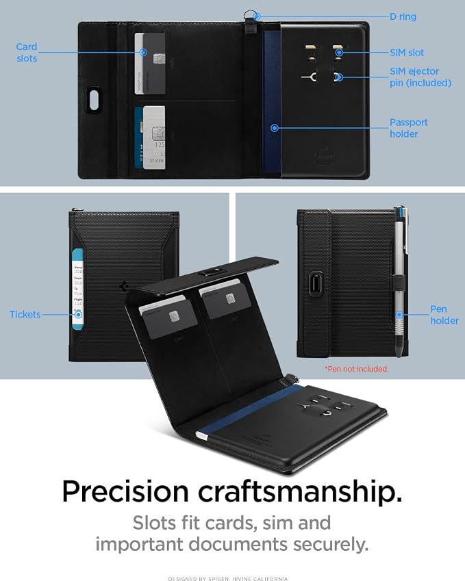 Spigen Life for Passport Card Cover Holder with RFID Blocking Technology Wallet Travel Documents Organizer Protector Accessories, SIM Card Pin Included - Image 3