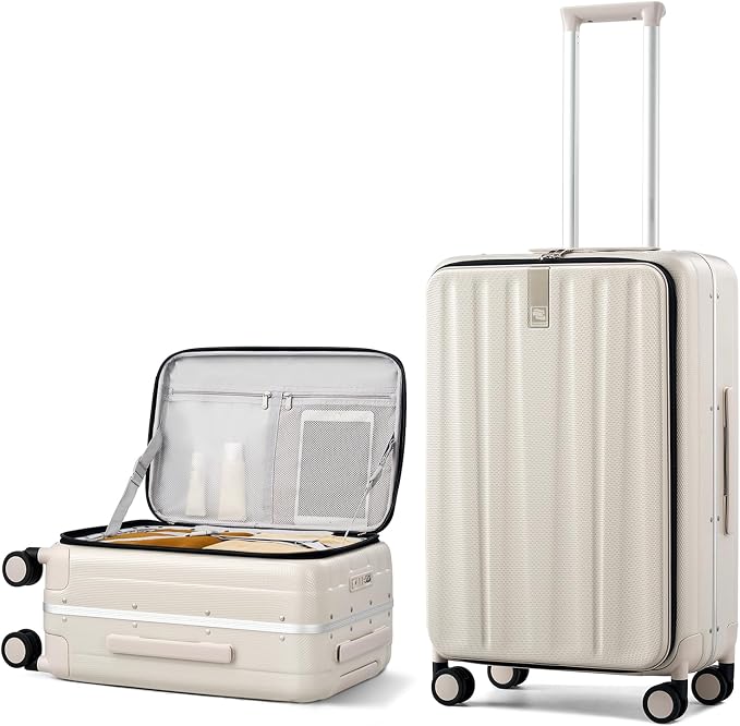 Hanke 24 Inch Checked Luggage PC Hard Case Luggage Top Opening Aluminum Frame Travel Luggage Suitcases with Wheels for Woman Men.(Ivory white) by Hanke