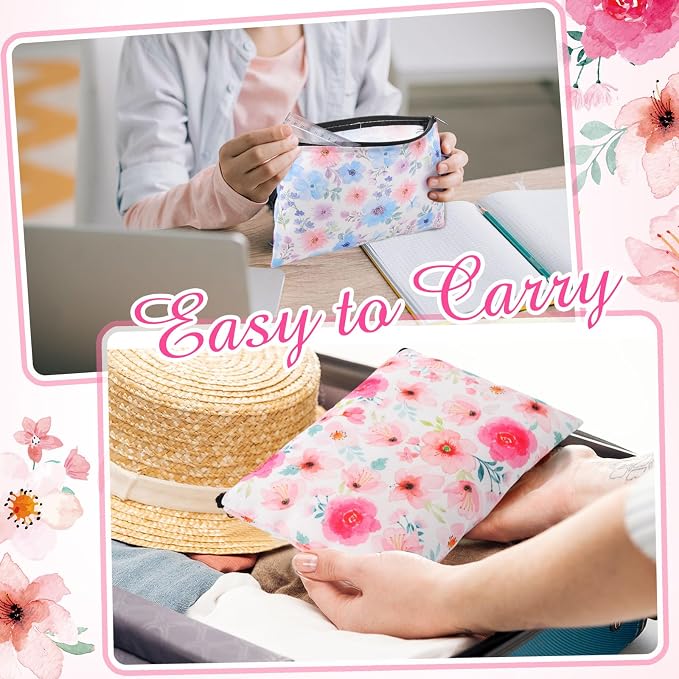 Hillban 36 Pcs Colorful Floral Cosmetic Bags for Women Inspirational Cute Canvas Makeup Bags Bulk Motivational Travel Cosmetic Pouch Beautiful Gifts for Teacher, 12 Styles - Image 3