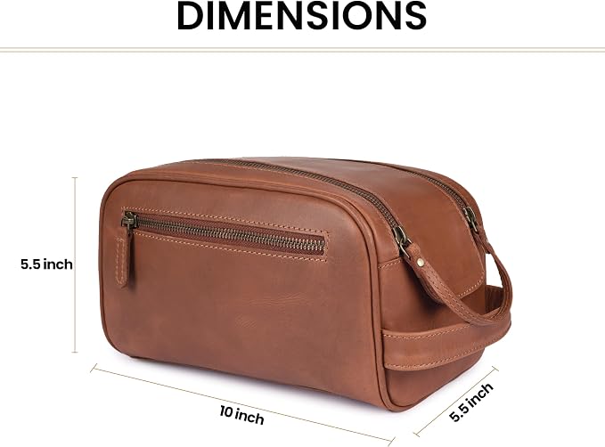 Leather Toiletry Travel Bag with Waterproof Lining, Large Capacity Vintage Dopp Kit, Shaving & Cosmetic Organizer for Men & Women - Tan - Image 5