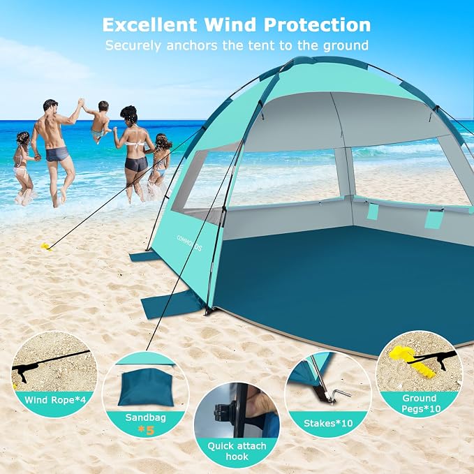 COMMOUDS Beach Tent Sun Shelter for 3/4/6/8 Person, UPF 50+ UV Protection Beach Shade Canopy Tent, Lightweight, Easy Set Up and Carry - Image 5