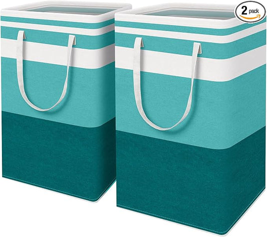 HomeHacks 2-Pack Large Laundry Basket, Waterproof, Freestanding Laundry Hamper, Collapsible Tall Clothes Hamper with Extended Handles for Clothes Toys in the Dorm and Family (Green, 88L) by HomeHacks