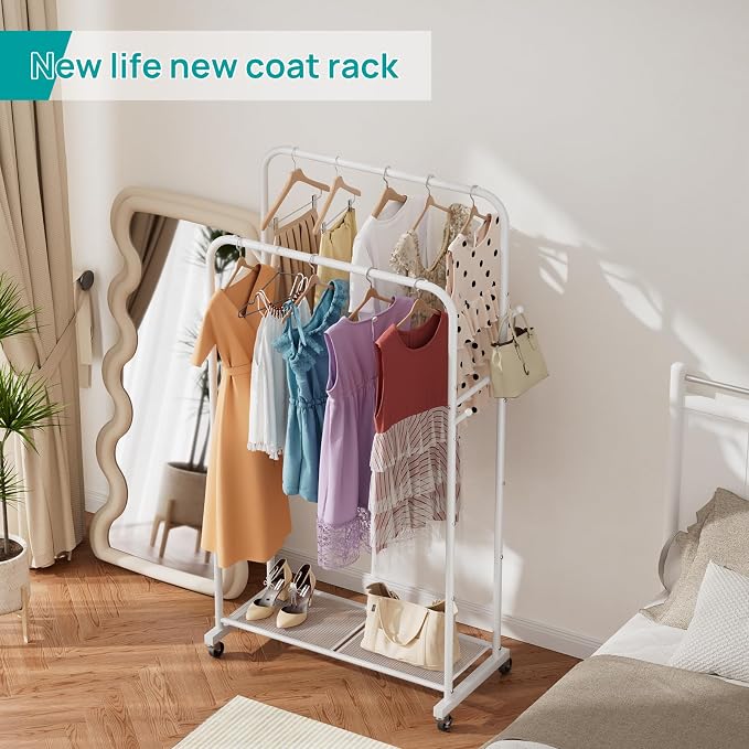 SINGAYE Wardrobe Standing Closet Clothing Rack With Shelf Hanging Clothes | Wardrobe Open Compact Small Metal Garment Hanger Stand Alone Free Standing Black Closet Rack Storage Organizer Heavy Duty - Image 5