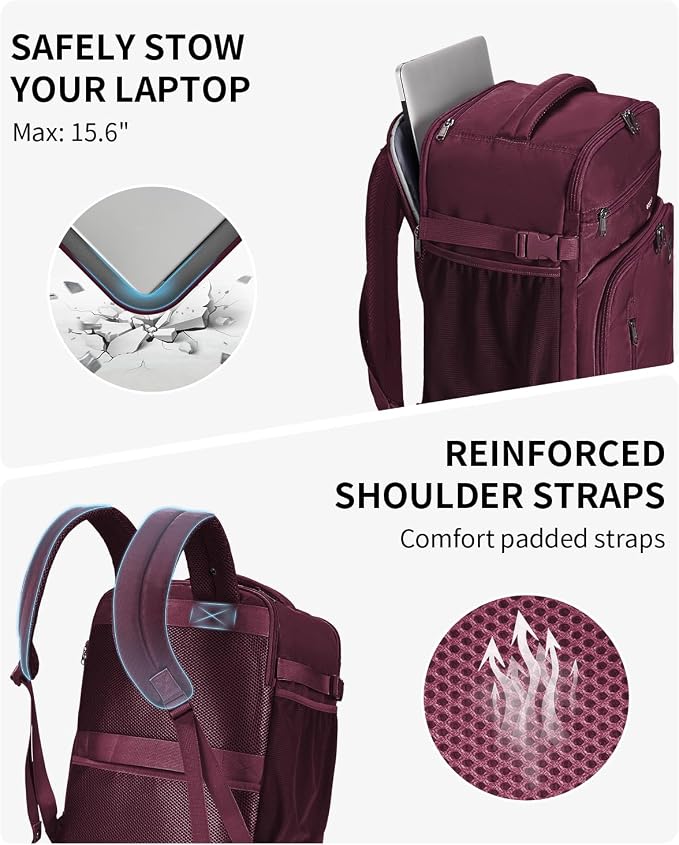 ECOHUB Travel Backpack for Women, 18x14x8 Frontier Airlines Personal Item Bag with Clear Toiletry Bag, Laptop Carry on Backpack with USB Port, Airline Approved Under Seat 14 Pockets 30L, Red - Image 6