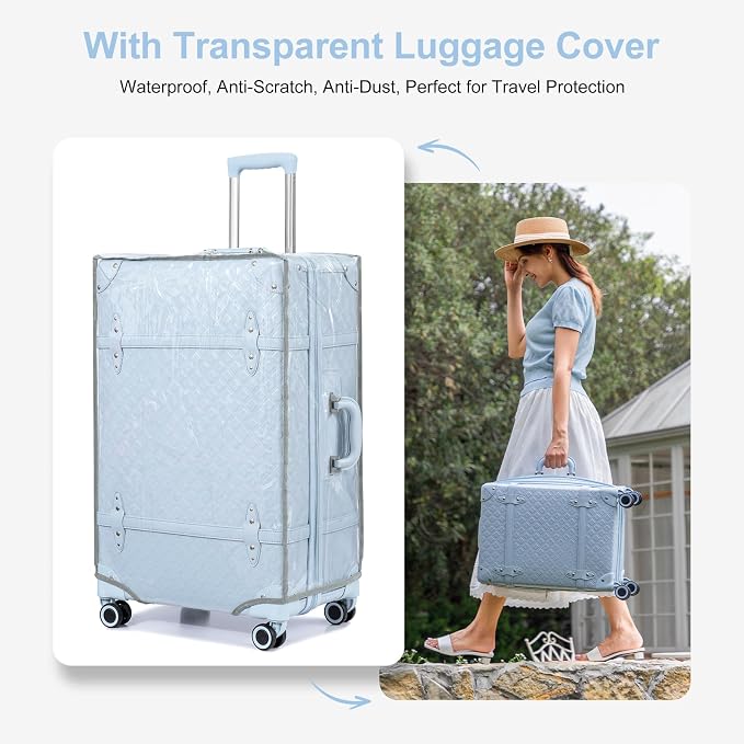 NZBZ Vintage Luggage Sets for Women Retro Suitcase Cute Vintage Expandable Luggage of 3 (Sky Blue, 20inch & 24inch & 28inch) - Image 9