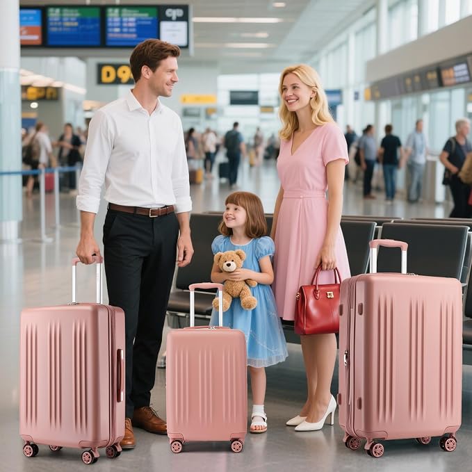Kono Expandable Luggage 3 Piece Set Hardshell Lightweight 20in 24in 28in Carry On Suitcase with Spinner Wheels TSA Lock(Nude/Rose Gold) - Image 2
