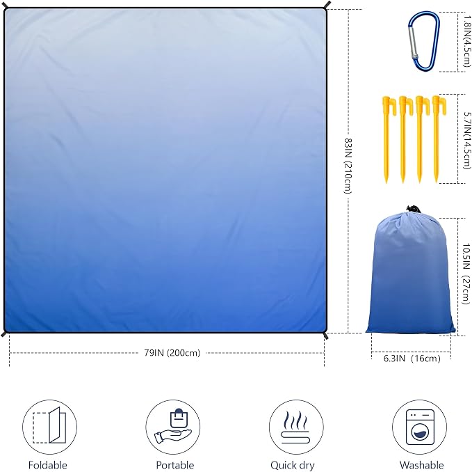 WIWIGO Beach Blanket Waterproof Sandproof Beach Mat 79" X 83"/10'x9'for 2-8 Adults Quick Drying Outdoor Picnic Mat Beach Accessories for Travel, Camping, Hiking - Image 2