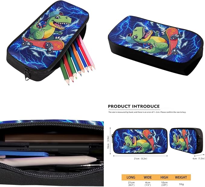 Skateboard Flash Dinosaur Backpack for Boys 6-12 Kids Backpack with Lunch Box Zipper Pencil Pouch Portable Student Backpacks for Teenagers Preschool Elementary Kindergarten Primary School - Image 5