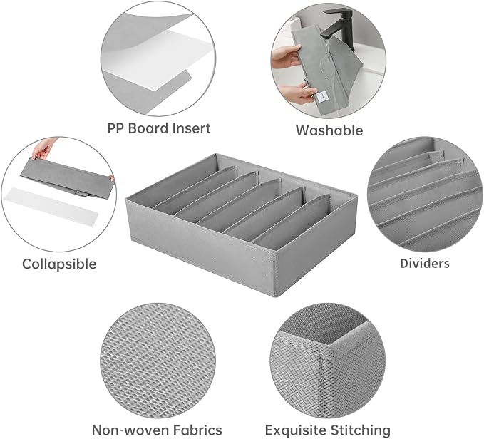 4 Packs T-shirt Drawer Organizers for Clothing,6 Grids Compartment Wardrobe Storage Box, Washable Clothes Organizer for Folded Clothes, T-shirt, Legging-15.75 * 11.81 * 3.93 in - Image 3