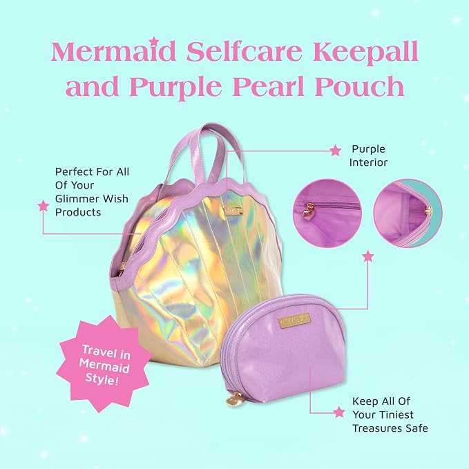 Glimmer Wish Mermaid Selfcare Keepall and Mermaid Purple Pearl Pouch, Travel Bag for Essentials and Small Cosmetic Bag, Gifts for Teens and Girls - Image 2