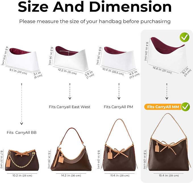 Handbag Organizer Insert for LV Carryall MM, Custom Fit Inside Premium Prunoir Lightweight WaterResistant Purse Insert with Cup Holder Accessories - Image 2