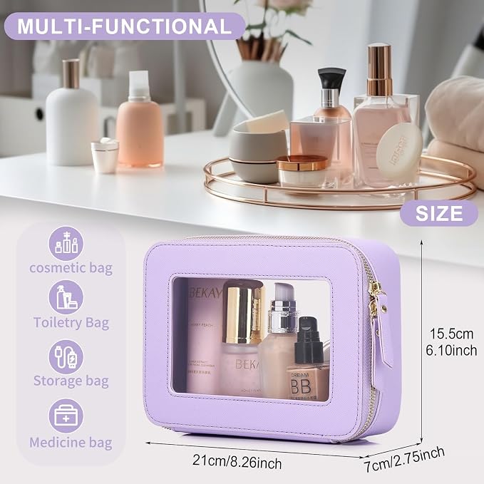 Pinkmik Clear Makeup Bag for Women Waterproof Travel Cosmetics and Toiletries Case Portable Makeup Oaganizer Bag Clear Car Bag with Zipper (X/Purple, M) - Image 3