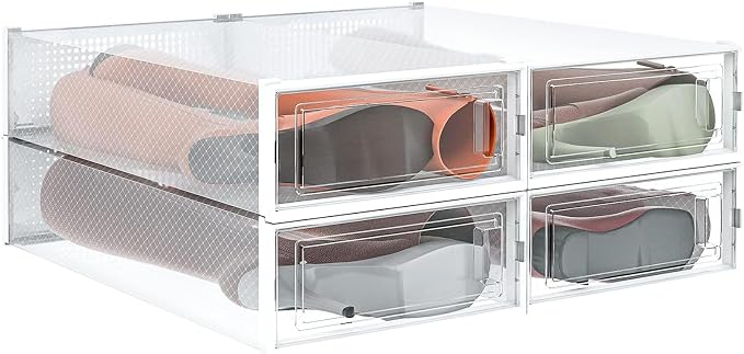 4-Piece Extra Large Boot and Shoe Storage Boxes, Stackable Clear Plastic Shoe Organizer, Space-Saving Shoe Boxes for Boots, Sneakers, and High Heels, Clear by PARANTA