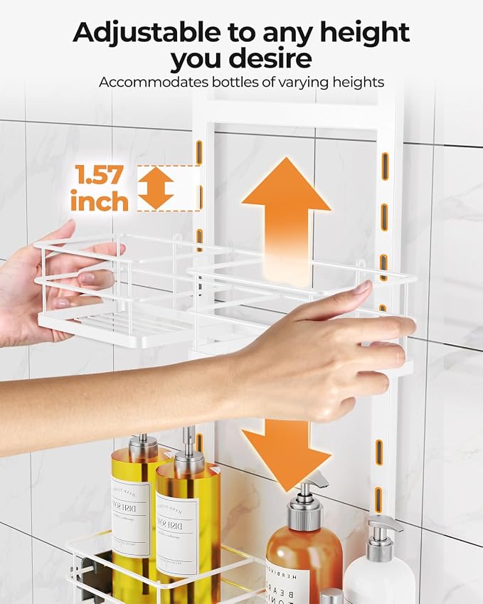 ODesign 2 Tier Shower Caddy for Handheld Shower Heads Anti-Swing White | No drilling required,comes with removable hook and storage box,suitable for handheld and wall-mounted showerheads - Image 7