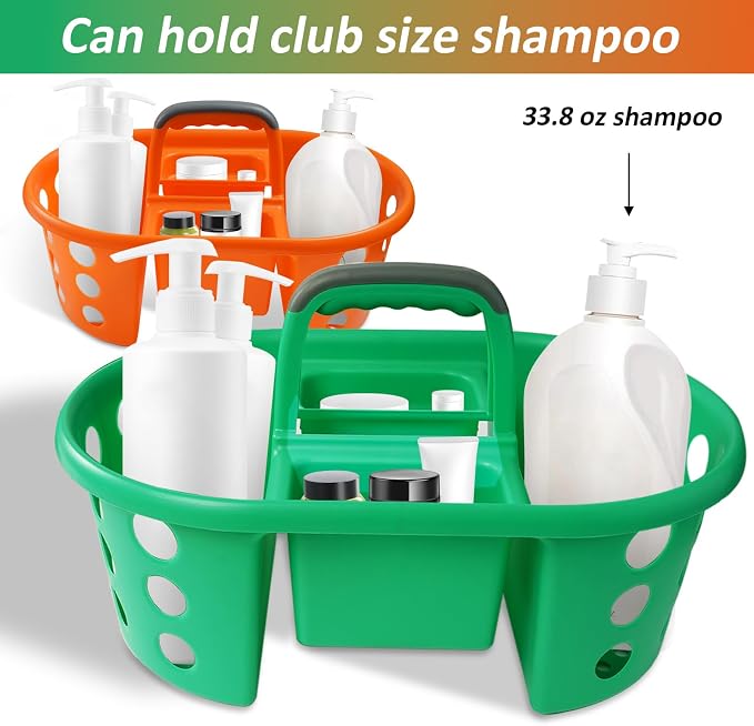 SIMPLYKLEEN Large Shower Caddy Portable 2PC - Made in USA Plastic Jumbo Size Dorm Storage Candy Tote with Handle Shower Organizer for Bathroom, Pantry, Kitchen, College Dorm, Green/Orange - Image 4