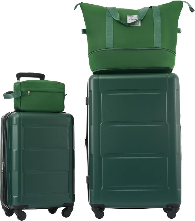 Merax Luggage Sets 2 Piece Suitcase Set, Hardshell 20 IN & 28 IN Suitcase Set with Duffel Bag, Travel Suitcases with Spinner Wheels and TSA Lock(Green) by Merax