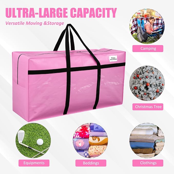 Windyun 4 Pack 69 Gallon Extra Large Moving Bags XXL Heavy Duty Storage Bag with Strong Zipper Handle Jumbo Big Tote Box Foldable for College Dorm Travel Clothes Duffle Blanket Pillow(Pink) - Image 5